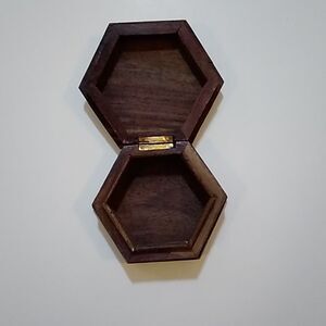 Vintage Carved Wooden Trinket Box Small Wooden Hexagon